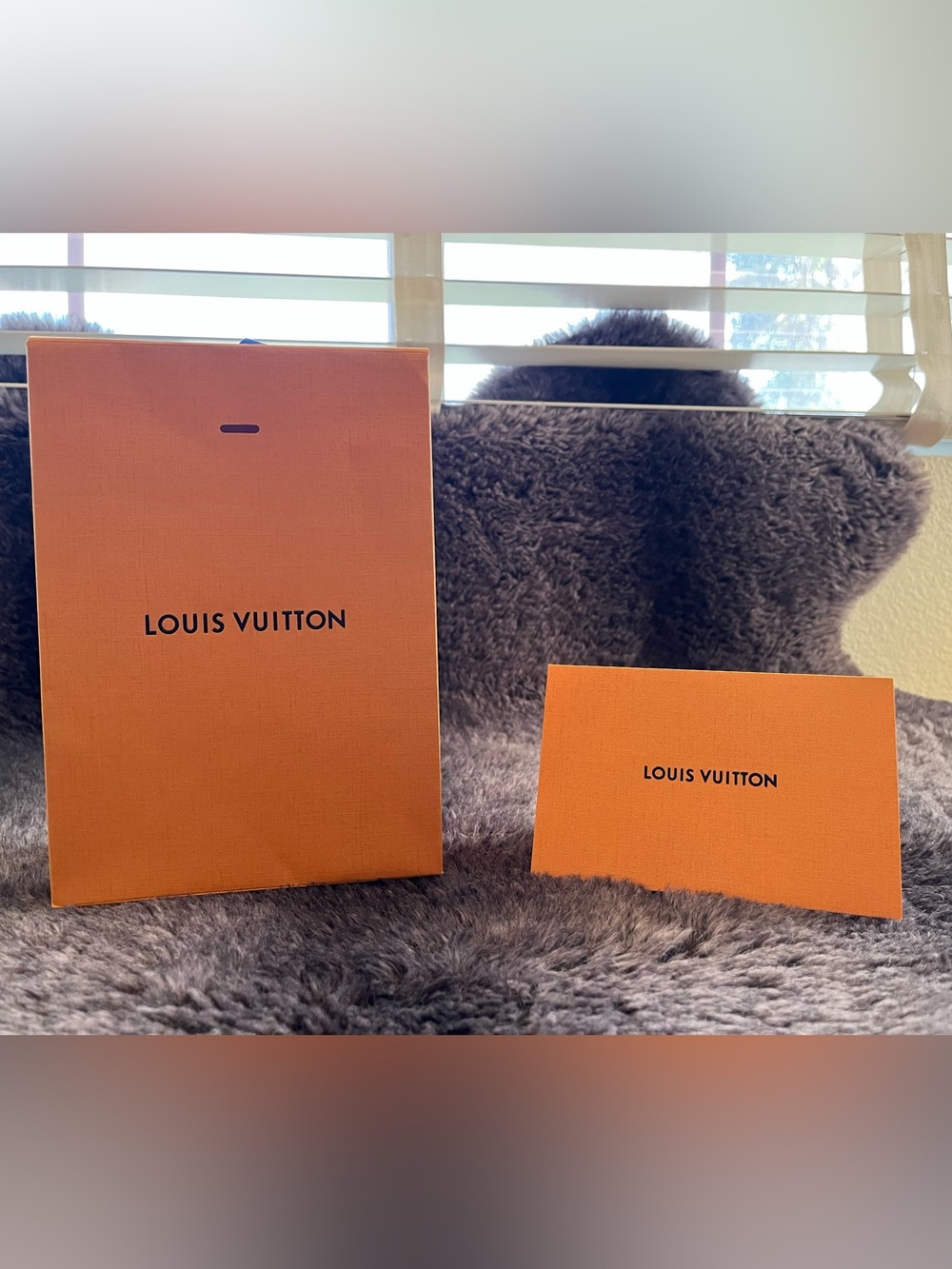 Authentic Louis Vuitton Orange Shopping Bag With Blue Ribbon & Receipt Envelope